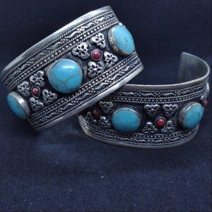 Single Afghani Vintage Stones and Beads Cuff Bracelets, Handcrafted Bracelets,